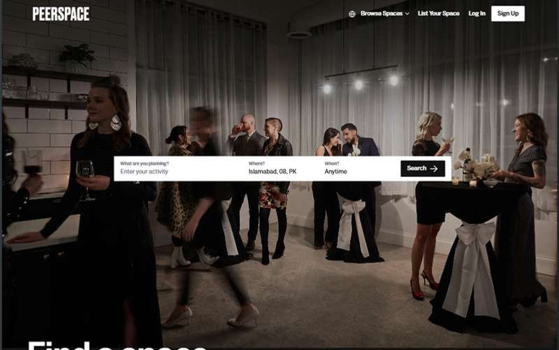 Peerspace — Space-rental marketplace — location discovery and booking in a single flow.